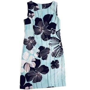 Connected Apparel Sleeveless Shift Dress Bold Botanical Turquoise Tropical  10